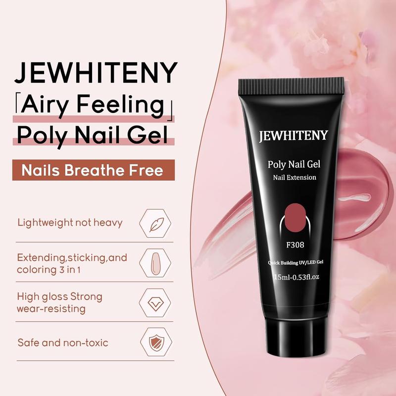 JEWHITENY 14 Colors Poly Extension Gel Nail Kit With Nail Lamp Nude Pink White Brown All In One Poly Nail Gel Starter Kit Poly Gel Nail Kit With Base Top Coat Manicure Salon Frence Nail Art DIY