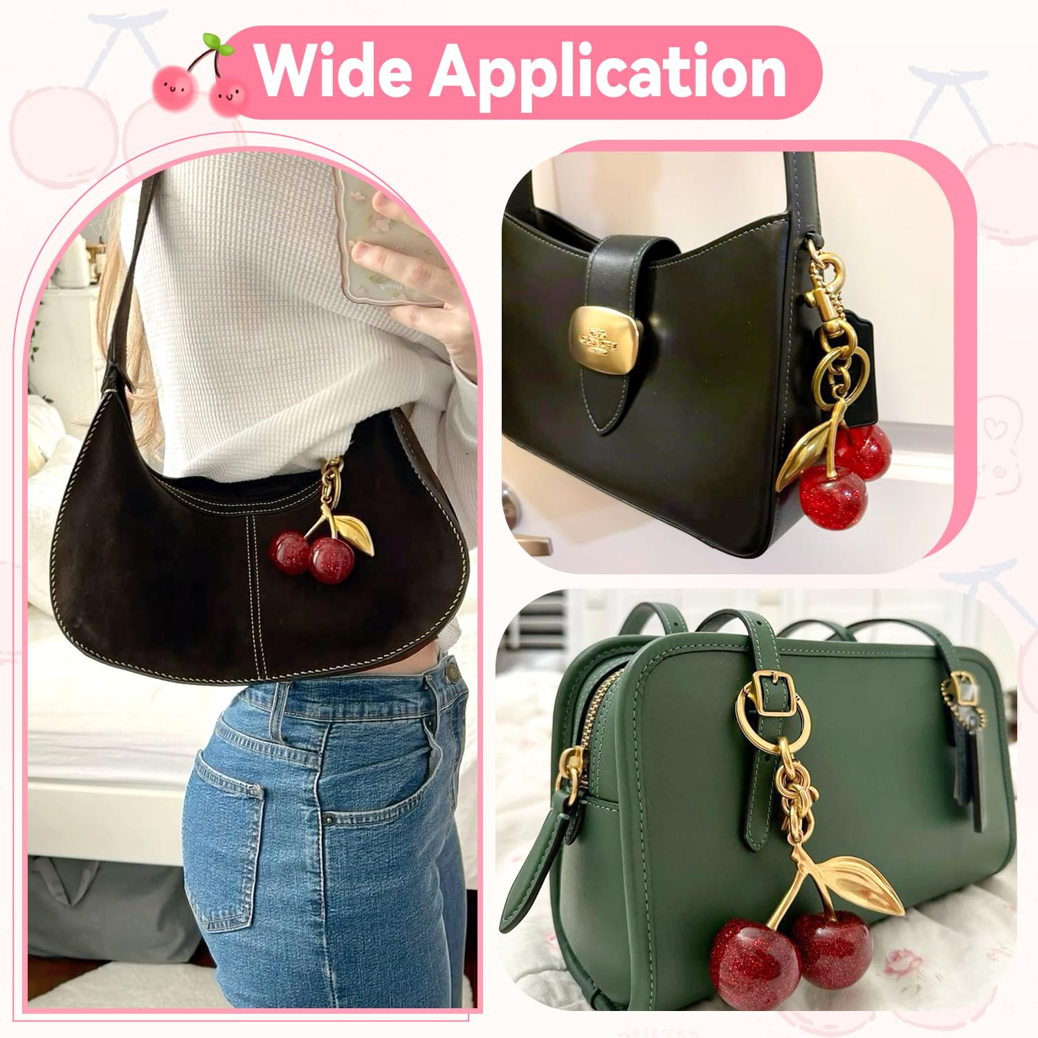 Red Cherry Purse Chain Charms, Cute Red Cherry Bag Charm for Handbags, Red Cherry Keychain Accessories, Gifts for Women