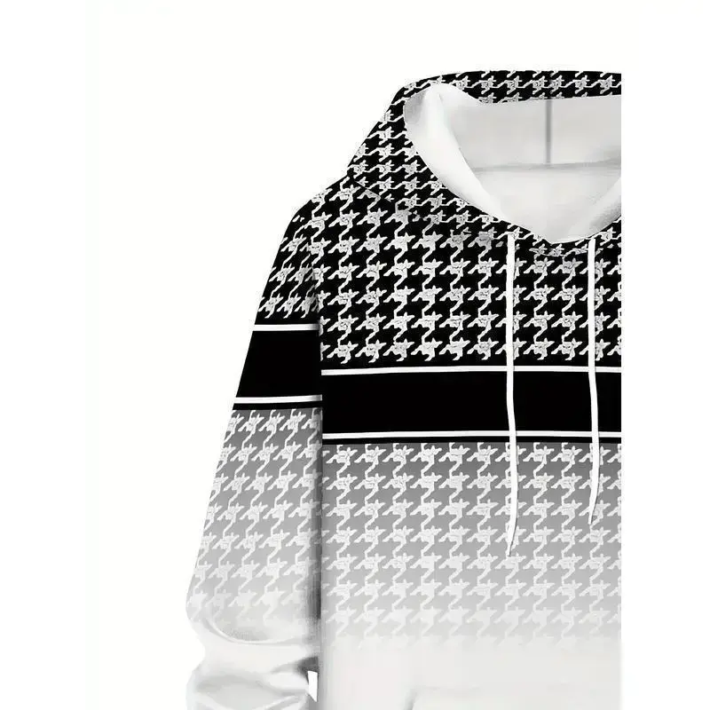 Plus Size 2pcs Men's 'king' Letter Print Plaid Hooded Long Sleeve Sweatshirt and Pants Set Casual Set Suitable for Spring and Autumn Wear Plus Size 2pcs Men's 'king' Letter Print Plaid Hooded Long Sleeve Sweatshirt and Pants Set Casual Set Suitable for Spring and Autumn Wear