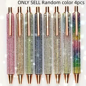 4pcs Shiny Crystal Stone Flash Rhinestone Ballpoint Pen, Shimmering Pen, Dazzling Pen, Glitter Ballpoint Pen, Perfect Choice for School and Office, Ideal Gift, Random Multi-Color Click Pen