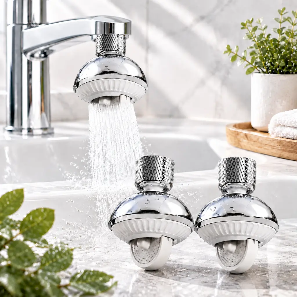 Universal faucet with switchable modes, suitable for washing fruits, vegetables, and tableware; features a flexible, rotating nozzle.