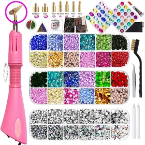 Bedazzler Kit with Rhinestones, Hotfix Applicator Tool, DIY Hot Fix Rhinestone Bedazzling kit, 3560 Rhinestones for Crafting,  AB, Clear, 14 Colors, w/Self-Adhesive