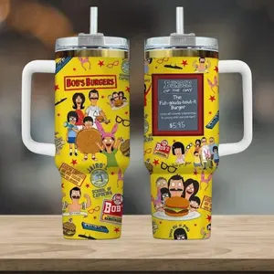 Bobs Burgers 40oz Tumbler, Cartoon Family Cup, Custom Burger Menu Stainless Steel Travel Mug