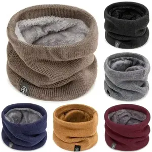 Unisex Fleece Lined Scarf Neck Warmer, Outdoor Sports Riding Knitted Snood, Warm Woolen Hooded Neck Protector, Fashionable Winter Accessory