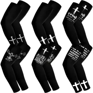 6 Pairs UV Sun Protection Baseball Arm Sleeves Cooling Faith Cross Arm Sleeves for Christian  Men Youth