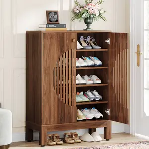 LITTLE TREE 5-Tier Shoe Cabinet, Adjustable Height Shelves, 39.8" Tall Farmhouse Style Shoe Organizer for Living Room, Entryway
