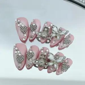 Iridescent Glitter Butterfly Press-on Nails cute and unique nails,  fake nails, NailTok, Gothic Stiletto Nails with Accents,butterfly pearl diamonds,Handmade Acrylic Square Press-On Nails, nail detachable nail,Colorblock Bow Rhinestone Press-On Nails