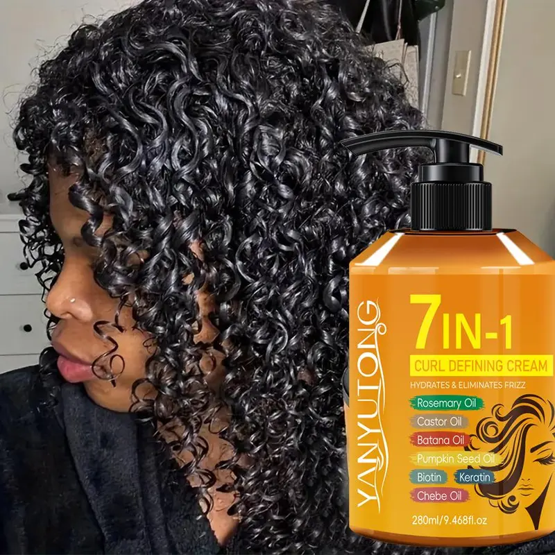 【Black Friday】280 ml 7-in-1 Curl-Defining and Styling Cream with Castor and Rosemary Oils for Wavy and Curly Hair