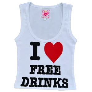 I LOVE FREE DRINKS Tank Top Cotton Cute Womenswear Fitted Print Original Black Red