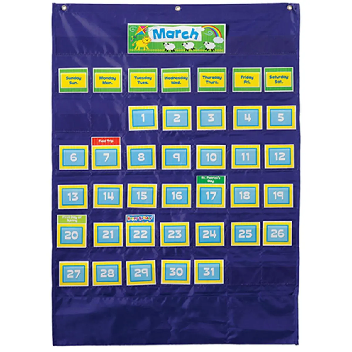 Carson Dellosa Deluxe Calendar Pocket Chart with Storage, Holidays & Dates Tracking, Calendar Cover-Ups, Hook-and-Loop Tape Closure for Office, School Educational Supplies