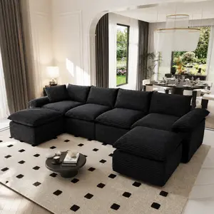 L Shaped Compressed Modular Sectional Sofa Modern Corduroy Upholstered Boneless Couches with Movable Ottoman,Pillow Armrest and Detachable Cloud Seat Cushions#TikTokShopDealsforYouDays