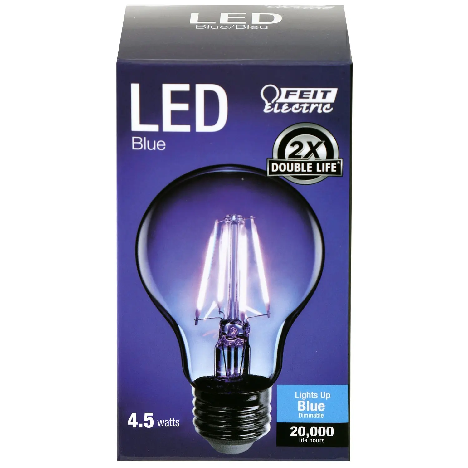 Feit Electric 4.5 Watt Clear Glass A19 Blue Filament Dimmable LED Light Bulb