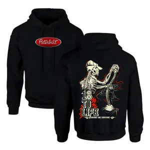 Peterbilt Skeleton Trucker Hoodie – 2side Peterbilt Hoodie, 18 to Life Gear Shift Graphic Tee, Semi Truck Apparel, Trucker Outfit, Peterbilt Shirts For Men, Shirts For Men