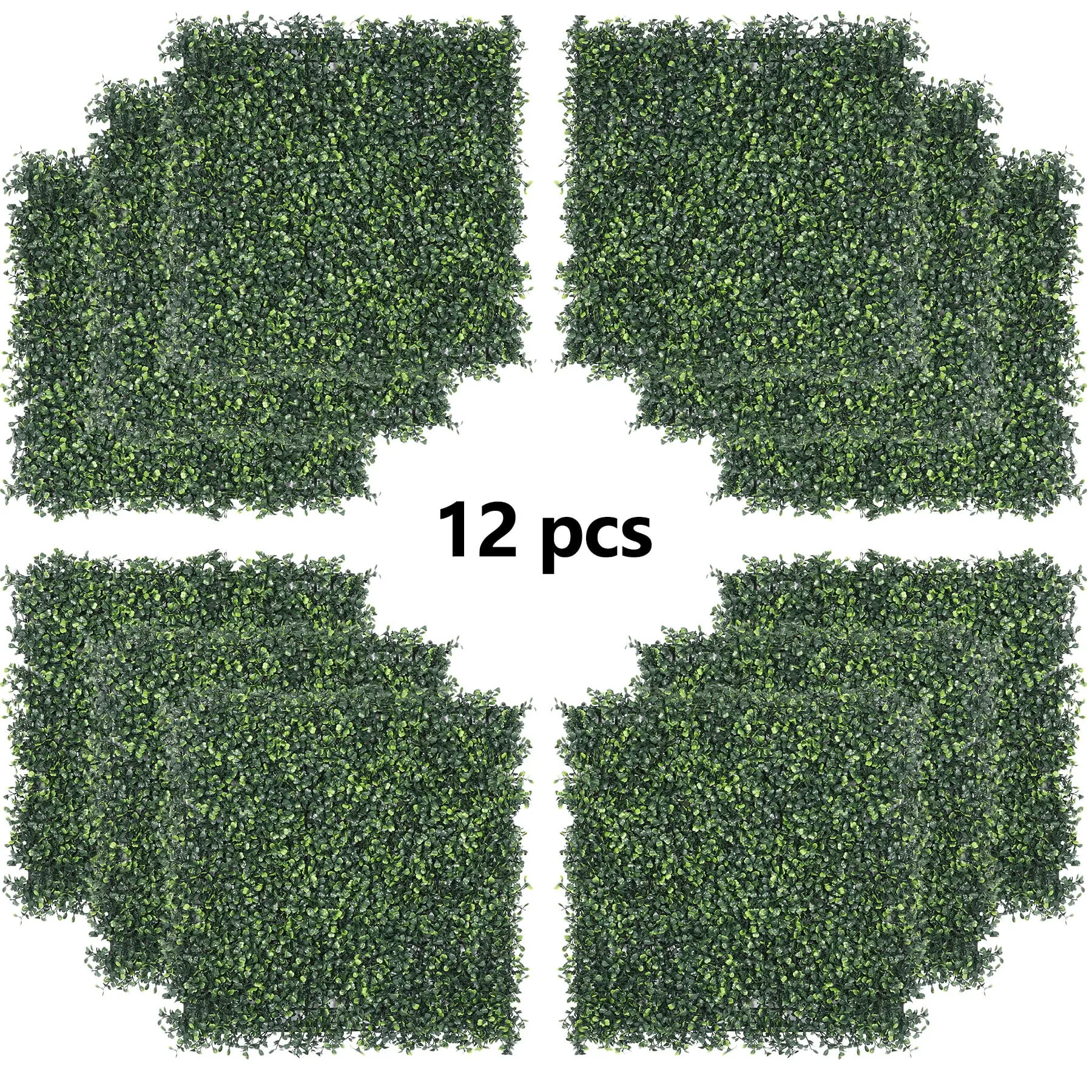 Segawe 12Pcs 19x19in Square Weatherproof PE/PP Mesh Artificial Boxwood Panel Hedges, Garden Decor, Outdoor Garden Accessories for Fence, Screen Wall