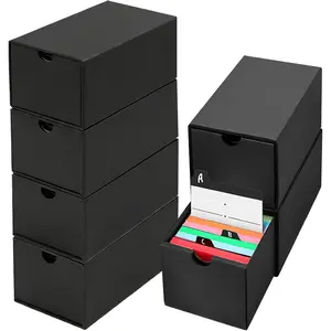 6Packs 3x5 Index Card Box, Index Card Organizer Box with Lid, Hold 6000 Cards, Black Recipe Holder for 3''x5'' Notecard Recipe Flashcard Card