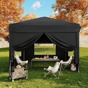 Garvee 10x10 Pop Up Canopy Tent with 4 SideWalls, Easy Up Canopy with 3 Adjustable Height, Outdoor Sun Shade with 4 Sandbags & Carrying Bag for Camping, Parties,Outdoor Events-Black