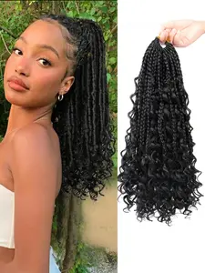 Curly Hair Tail Box Braids, 16 Inch Short Box Braids Crochet Hairstyle, Bohemian Style, Boho Box Braid, 16 Strands, Designed for Women, All Seasons, Boho Style Wigs, Bohemian Braided Wig