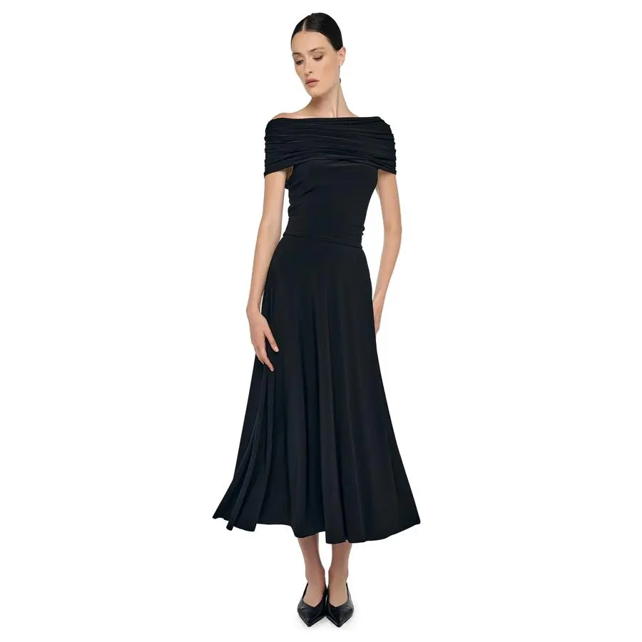 COWL HOODED FLARED DRESS