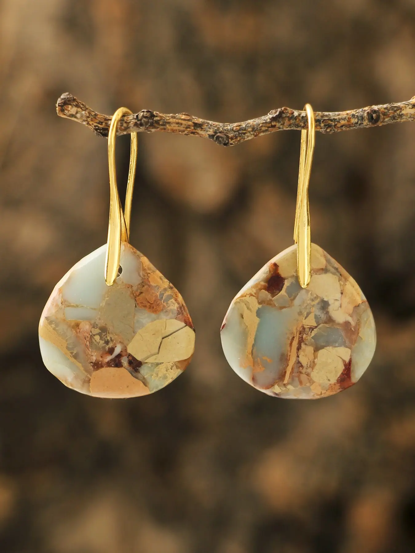 Vintage Shoushan Stone Earrings, Boho Style Colorful Sea Pattern Drop Dangle Earrings, 18k Gold Plated, Perfect Gift for Women, Unique Design Earrings, Earrings Jewelry