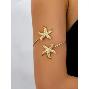 1 Pc Golden Color Summer Starfish Arm Band Arm Cuff For Women , Beach Jewelry Women Pool Party Jewellery