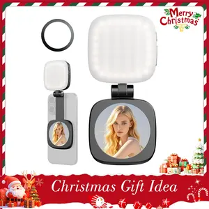 Magnetic Selfie Light for Phone with Mirror, Retractable Foldable Pocket Size Portable Mini Ring Light for Phone, Dimmable Fill LED Phone Light for Video Recording/Live Streaming/Makeup/Vlog, Smartphone Camera Accessories,Christmas gift idea