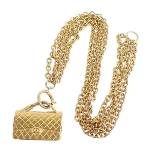 Pre-owned M169 CHANEL Gold Plated Chain Long Necklace Bag Charm Vintage $1699