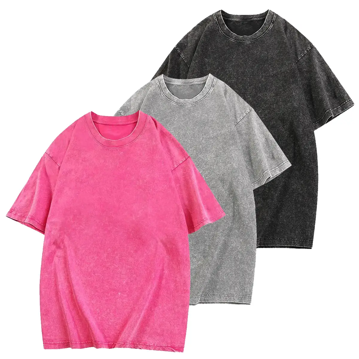 Holafish 3Pcs Men's Cotton T-Shirts Oversized Half Short Sleeves Casual Loose Solid Streetwear Tops,Unisex Retro Street T-Shirts,Loose Fit Acid Washed