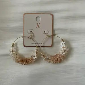 Chic Beaded Hoops - Gold Hoop Earrings with Clustered Beads in Dark, Black & Light Peach Colors, Versatile Design for Any Occasion