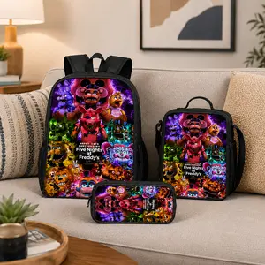 Five Nights At Freddys Backpack Set Backpack School Lunch Bag Pencil Case Anime Game Merchandise FNAF Bookbag Kids Backpack Teen Backpack Travel Backpack Student Gamer Gift Back To School TikTok Viral Trendy Unisex Boys Girls Daily Carry