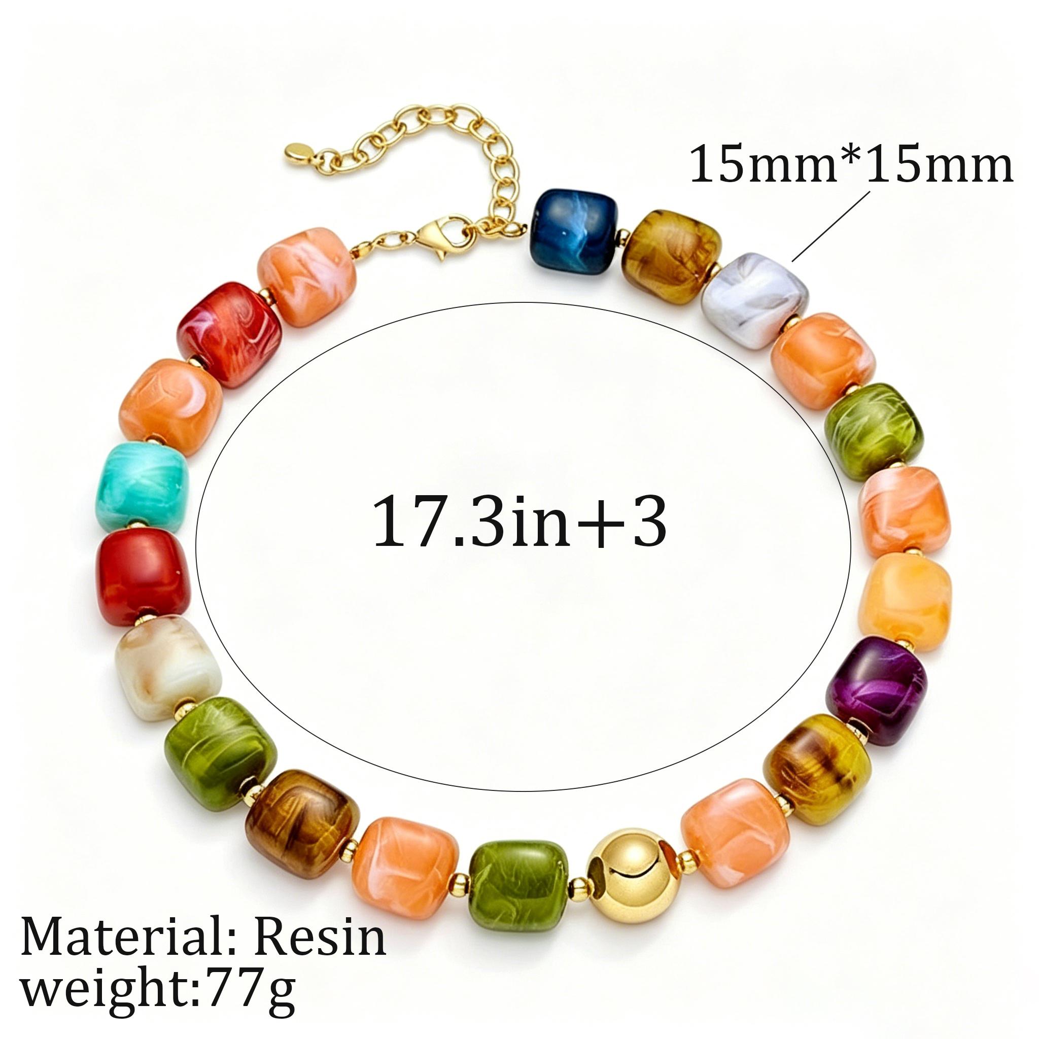 Beach Resin Chunky Beaded Necklace for Women Minimalistic Trendy Statement Big Colorful Bead Choker Necklaces Y2K Boho Charm Summer Jewelry Daily Wear Accessories