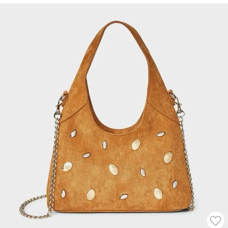 Faux Suede Mini Studded Slouchy chain Handbag