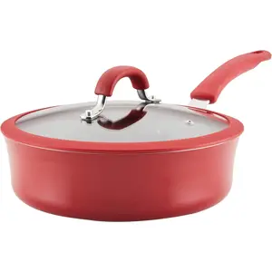 Cook + Create Nonstick Sauté Pan with Lid, 3 Quart, Red