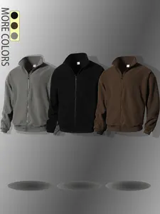 3-Piece Men's Plus-Size Collared Fleece Jacket - Autumn Winter Versatile，Suitable for daily outdoor leisure, walking, sports, minimalist and versatile