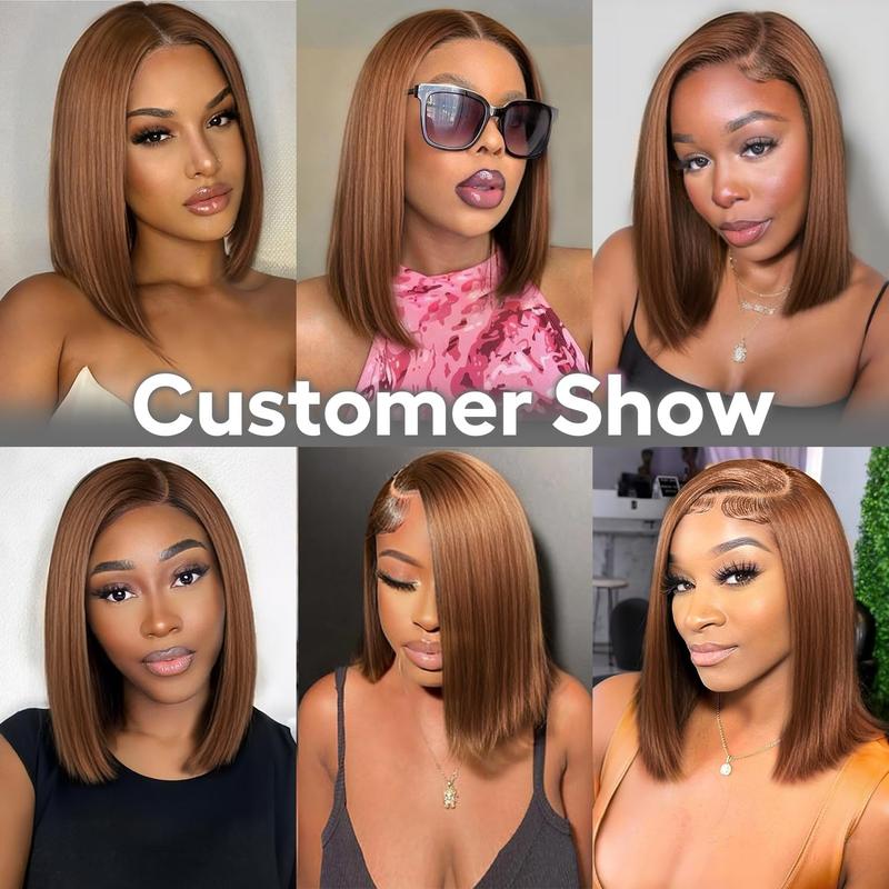 200% Density Brown Bob Wig Human Hair 13x4 HD Lace Frontal Short Straight Lace Front Bob Wigs For Black Women Chocolate Brown Human Hair Wig Pre Plucked Glueless Side Part Chocolate Brown Wig 10 Inch