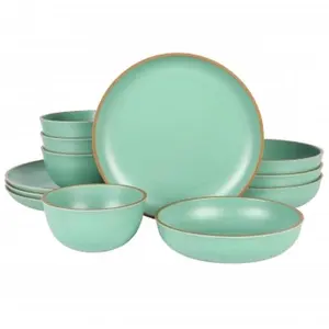Gibson Home  Rockabye Double Bowl Melamine Dinnerware Set, Green - 12 Piece
