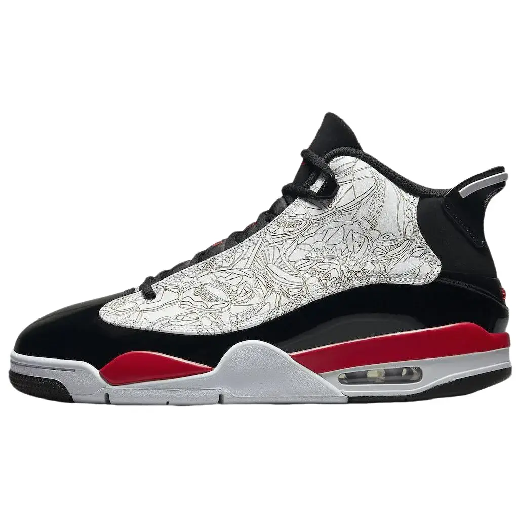 NIKE Men's Air Jordan Dub 0 'Fire Red' Leather Sports Sneakers - Leather Upper, Fire Red Accents, Rubber Sole, Athletic Fit, Hybrid Design, Lifestyle, Laser-Etched Detailing, Casual Running & Walking Footwear for Active Use, Black, Aesthetic
