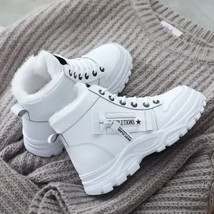 Warm Plush Lined White High Tops for Women Casual Platform Winter Sneakers