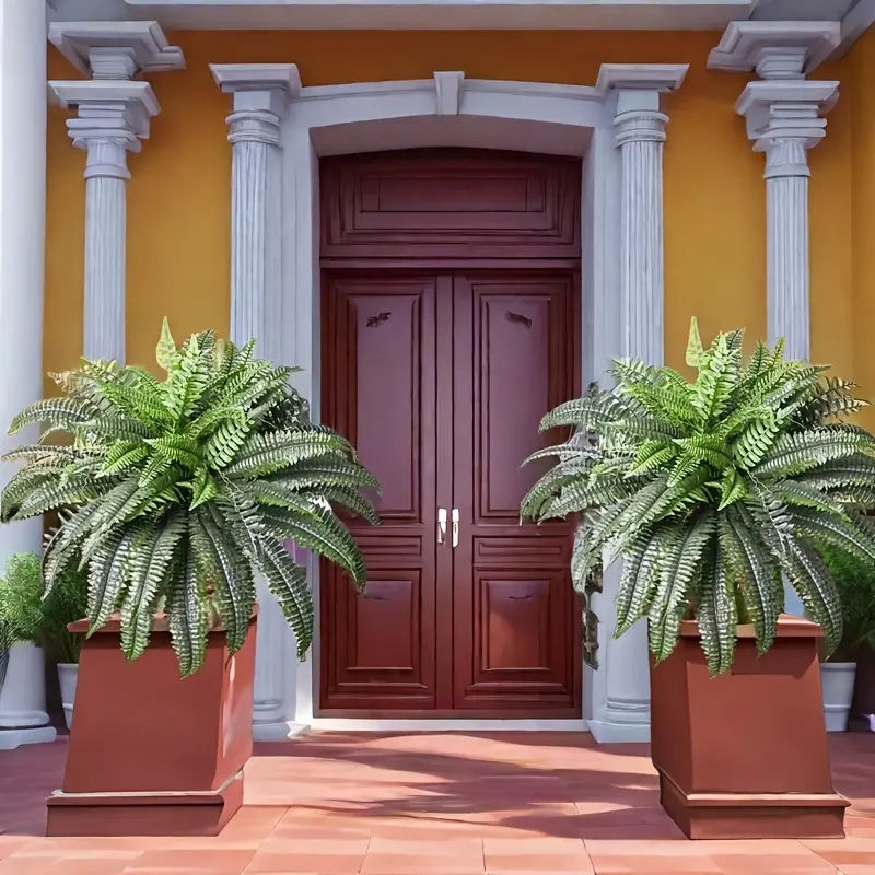 Large Artificial Plastic Faux Greenery Set of 2 Boston Fern Plants - Versatile All-Season Home, Office, Garden Porch Farmhouse Decor-for Weddings, Anniversaries, Holidays like Easte, Thanksgiving,Patrick's Day Decorative Fruit party decorations Ornaments