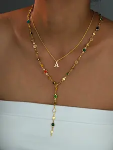 Women's Elegant Fashion Letter Necklace Set, Rhinestone Y-Shaped Chain Jewelry for Daily Wear, Perfect Gift for Women