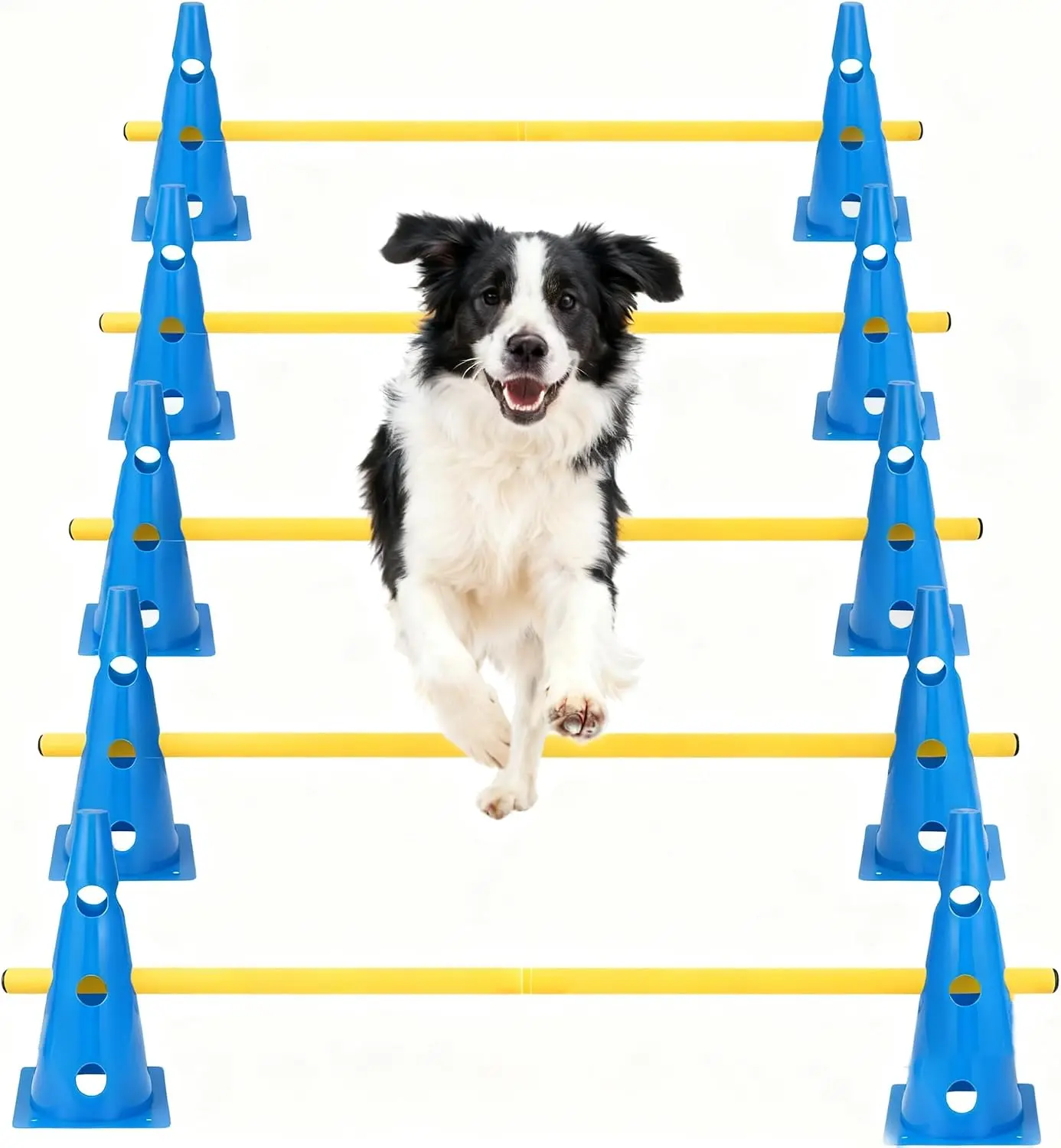 Dog Agility Hurdle Cone Set, 10er 12.5Inch Agility Cones and 5er 31.5Inch Agility Rods, Height Adjustable Crossbar for Dog Obstacle Course Rehabilitation & Beginners