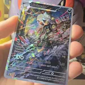 Umbreon Eeveelution Beautiful Fractal Glass Holo Display Card Standard Size and Pokemon Back Clean Edges and Corners Ships Fast Sleeved in Card Saver and Bubble Mailer for Protection Combined Shipping