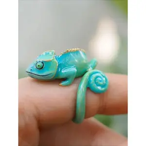 Vintage Chameleon Pattern Open Ring Unisex Exquisite Animal Statement Jewelry All Match Fashion Accessory For Daily Wear Casual Matching