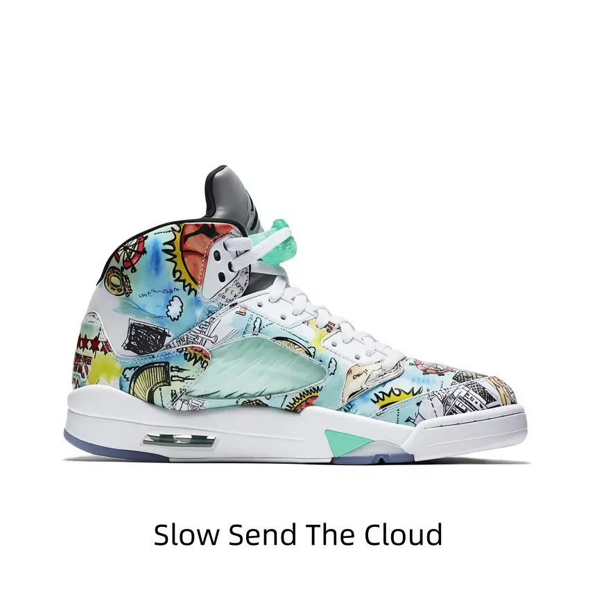 White Mid-Top Sneakers with Vibrant Hand-Painted Graffiti & Emerald Wing Accents – Artistic Expression Meets Urban Edge for Bold Self-Style