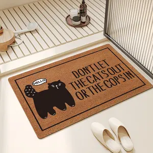 MeckoBath Mat Rug, Cat Pattern Brown Rubber Non-Slip Quick Dry Absorbent Thin Bathroom Rugs Fit Under Door Bathroom Floor Mats-Shower Rug for in Front of Bathtub, Sink, Shower Room and Pool Gym Locker Room Too