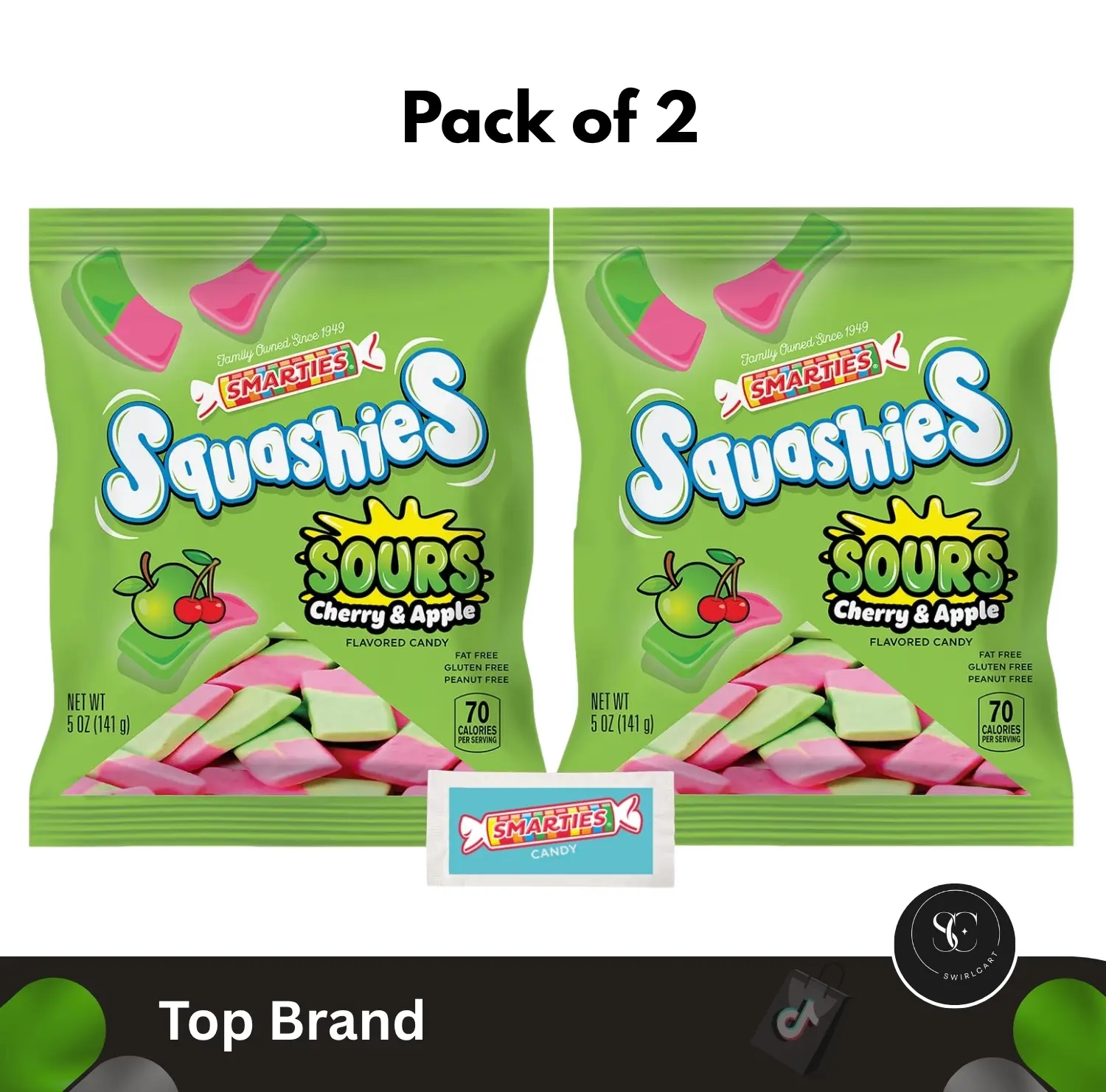 Smarties Squashies Soft Foam Gummy Candy Variety-Pack with Sample Packet - Sour Cherry Flavored Snack, Peanut-Free, Gluten-Free Treat, Peanutfree, Samplepacket