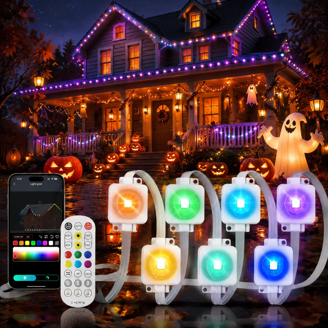 RGBIC Permanent Outdoor Lights for House Eaves, DIY LED Eave Lights, App & Remote Control, Music Sync, IP67 Waterproof, 50/100/150/200/300FT, Outdoor Halloween Lights, Christmas Lights Outdoor Decor
