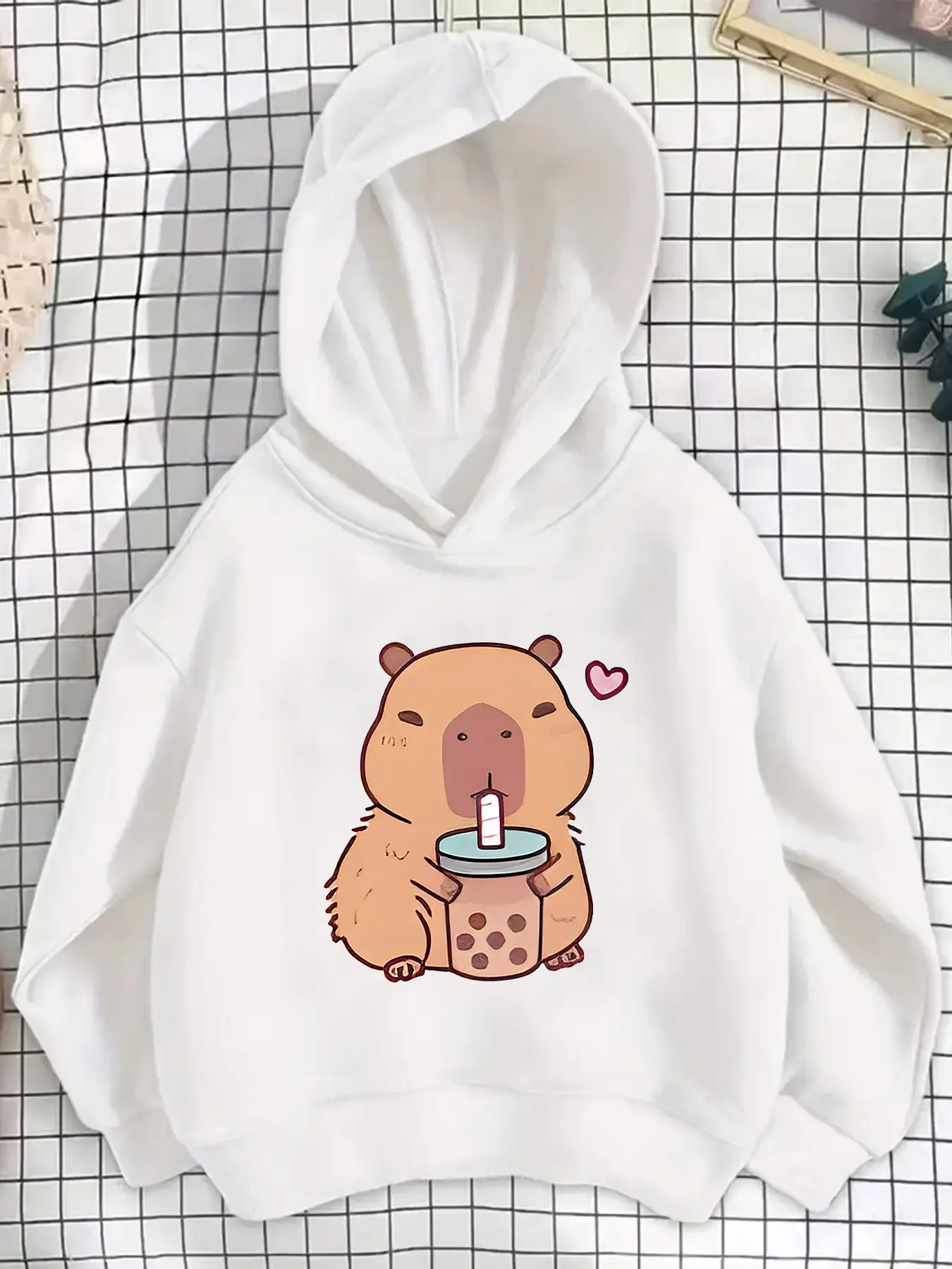 Girls' Cute Capybara Print Graphic Casual Hoodie, Long Sleeve Pullover Sweatshirt, Casual Comfortable Spring & Fall Fashion, Fitted Style