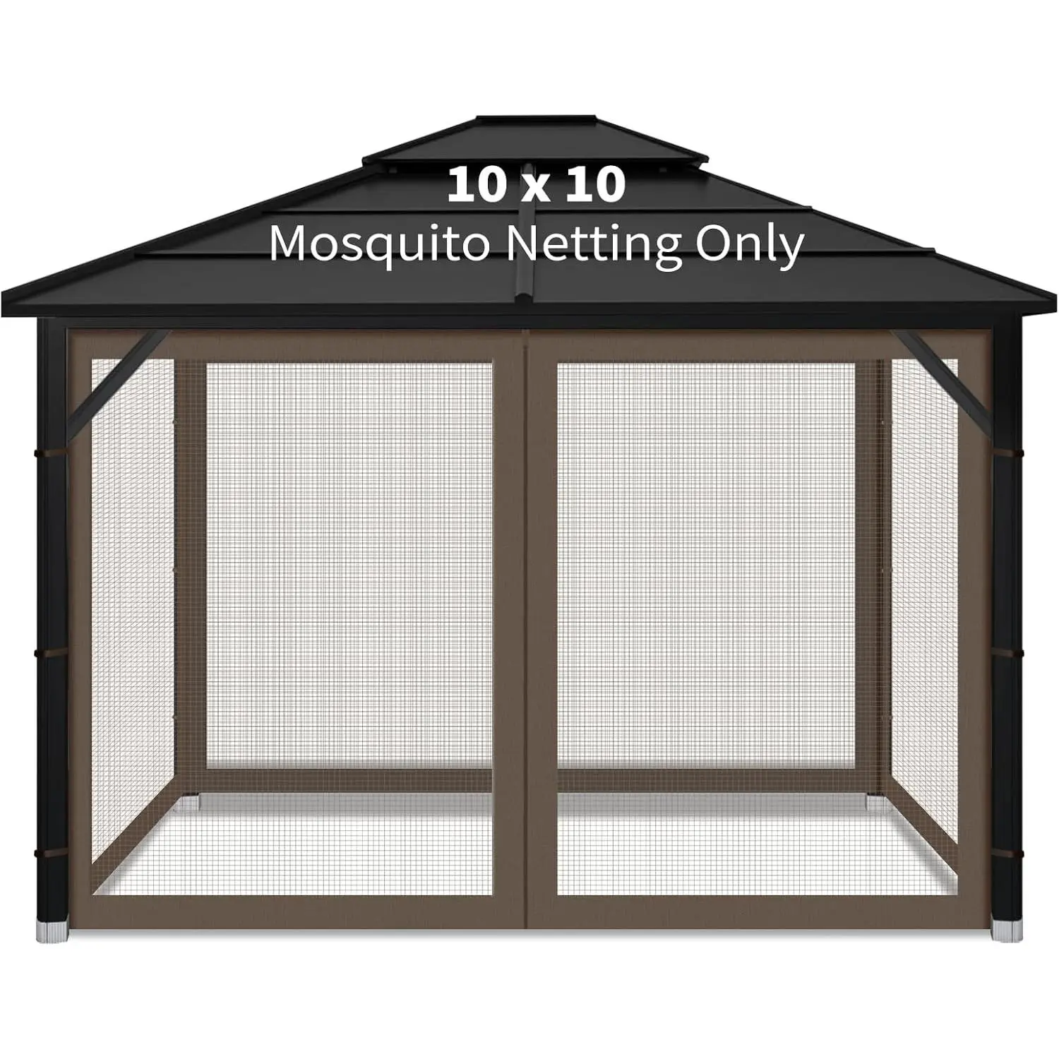 Gazebo Replacement Mosquito Netting Outdoor Universal Gazebo Canopy 4-Panels Screen Sidewalls with Zipper for Patio Garden Yard Backyard (Mosquito Net Only) (10x10, Coffee)