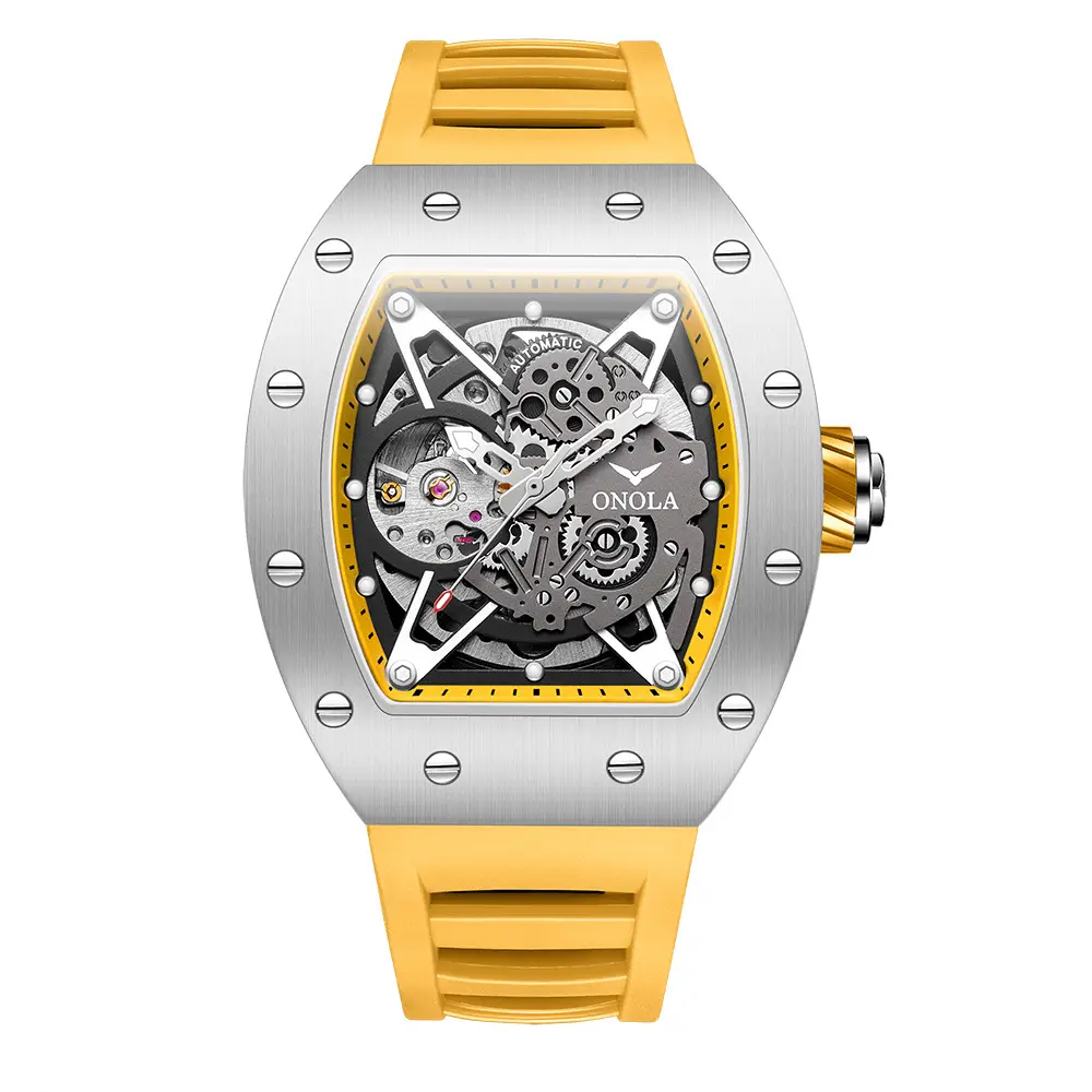 Fully automatic mechanical watch for men with silicone strap, sports waterproof watch for men