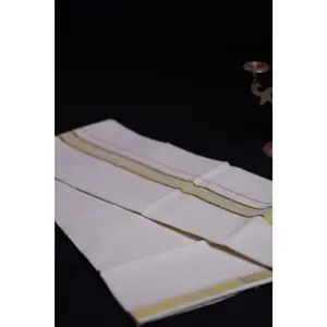 JCS Fashions Men's Kerala Cotton Double Dhoti with Golden Zari Border